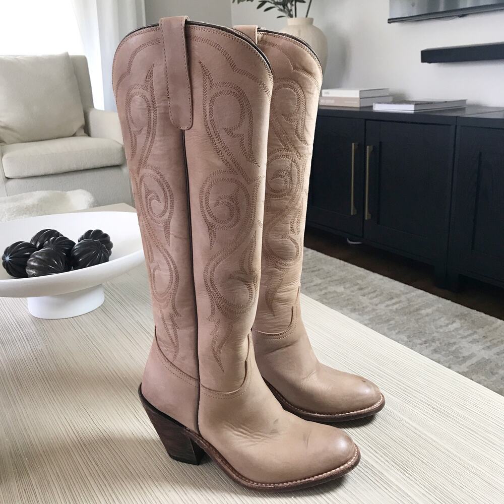 Lucchese Vanessa Tall Western Boot Tan Cowhide M5012 Sz 6.5 Cowgirl
